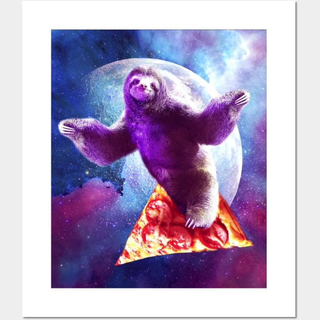 Funny Space Sloth With Pizza Wall Art by Random Galaxy